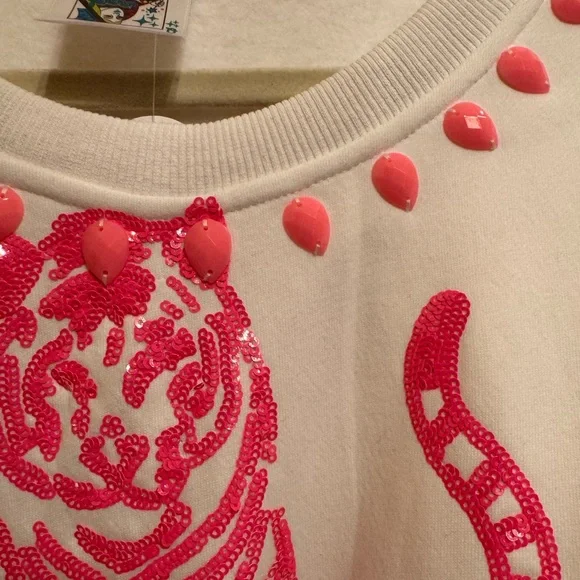 QUEEN OF SPARKLES White and Pink Tiger Sweatshirt - Picture 4 of 4